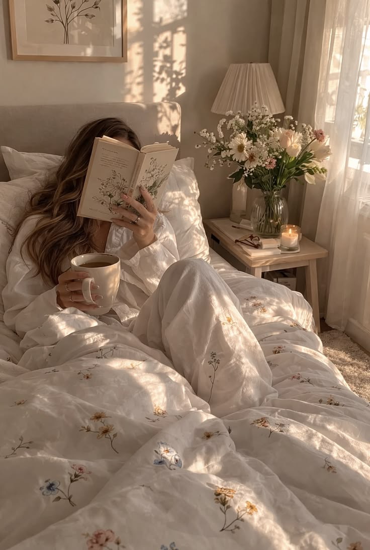 A journal and flowers in morning light